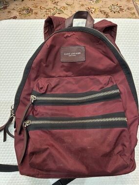 Marc Jacobs Unisex Maroon Nylon Backpack with Leather Trim
